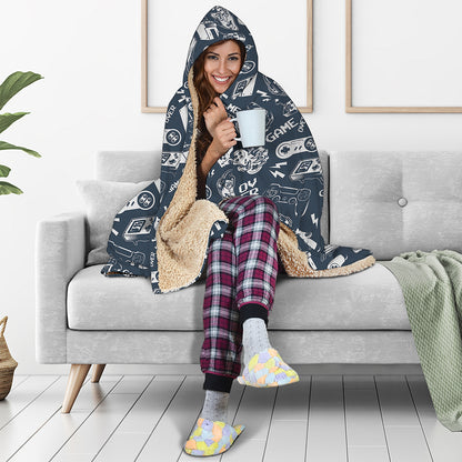 Video Game Devices Pattern Print Hooded Blanket