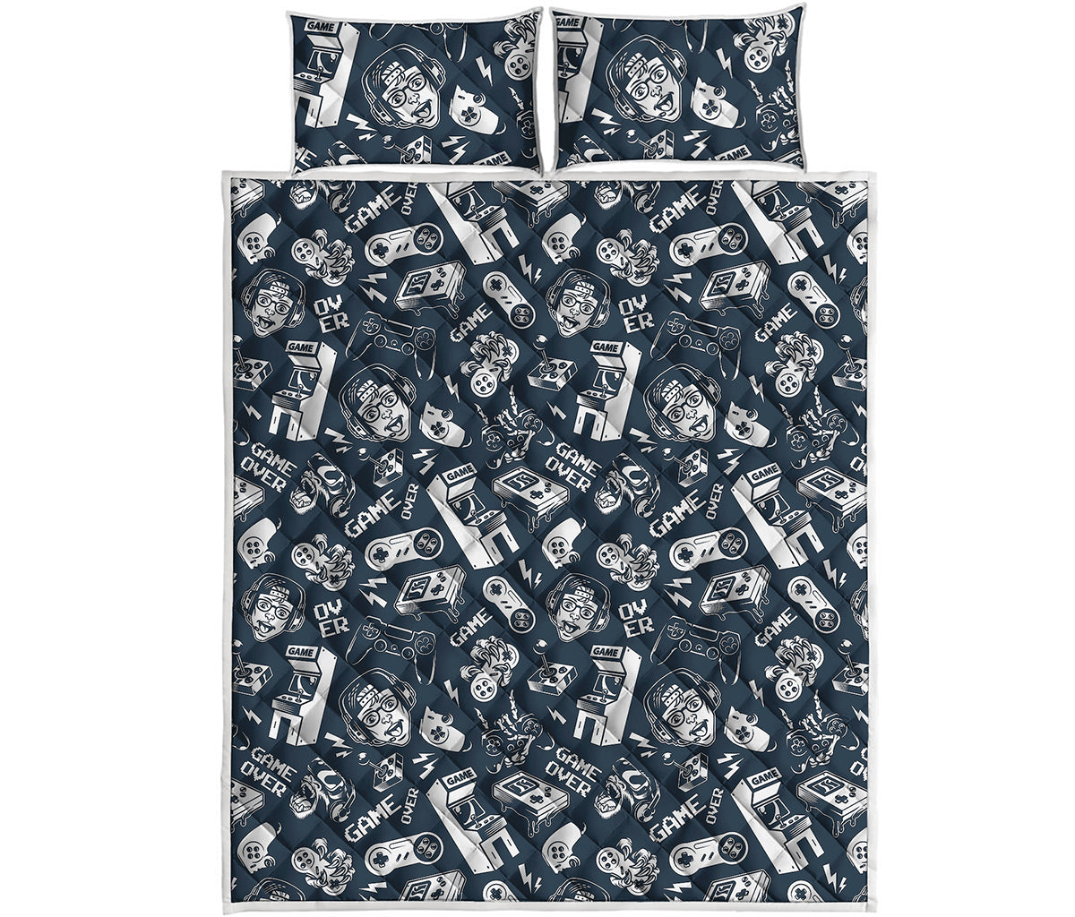 Video Game Devices Pattern Print Quilt Bed Set
