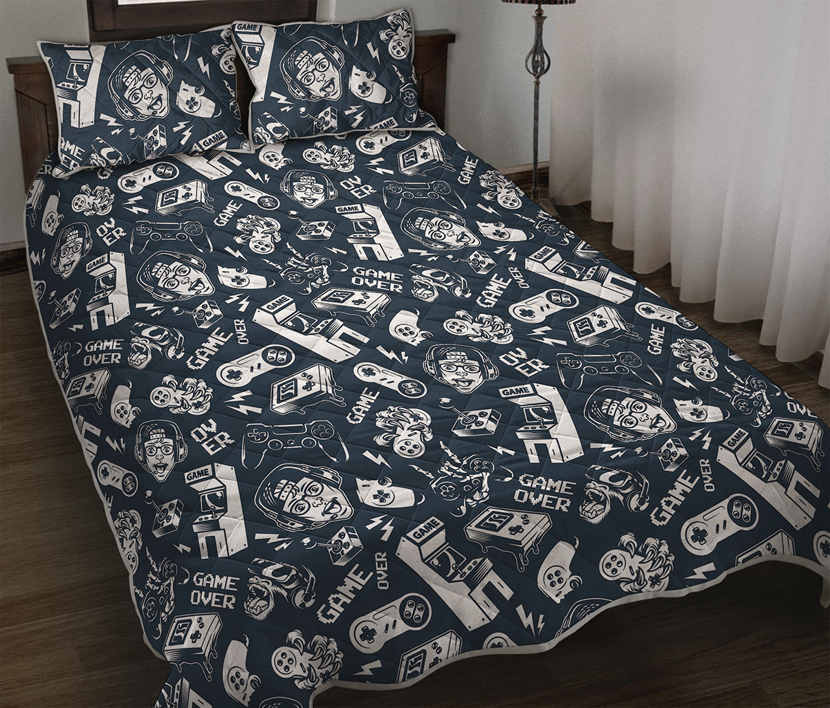 Video Game Devices Pattern Print Quilt Bed Set