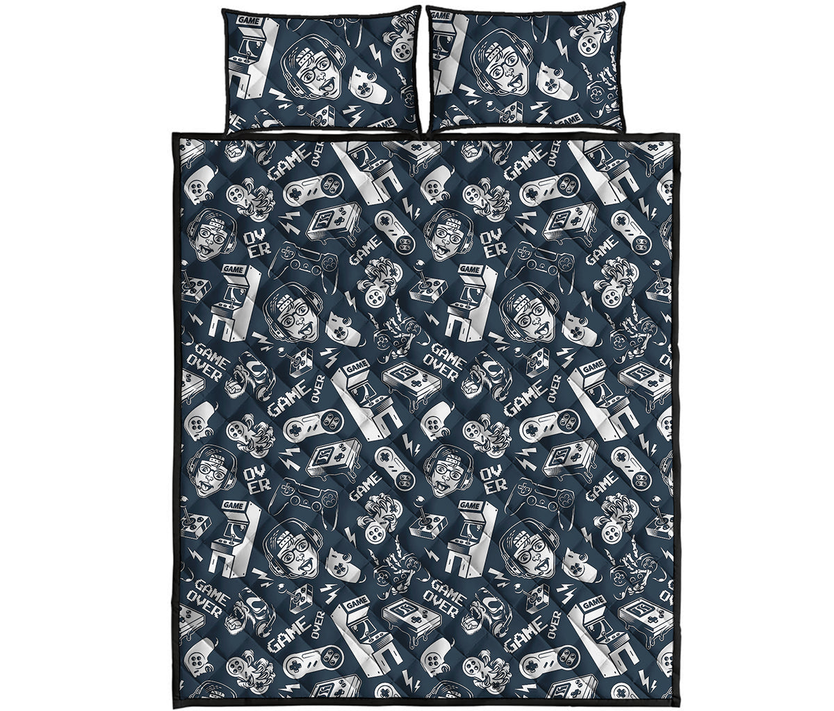 Video Game Devices Pattern Print Quilt Bed Set