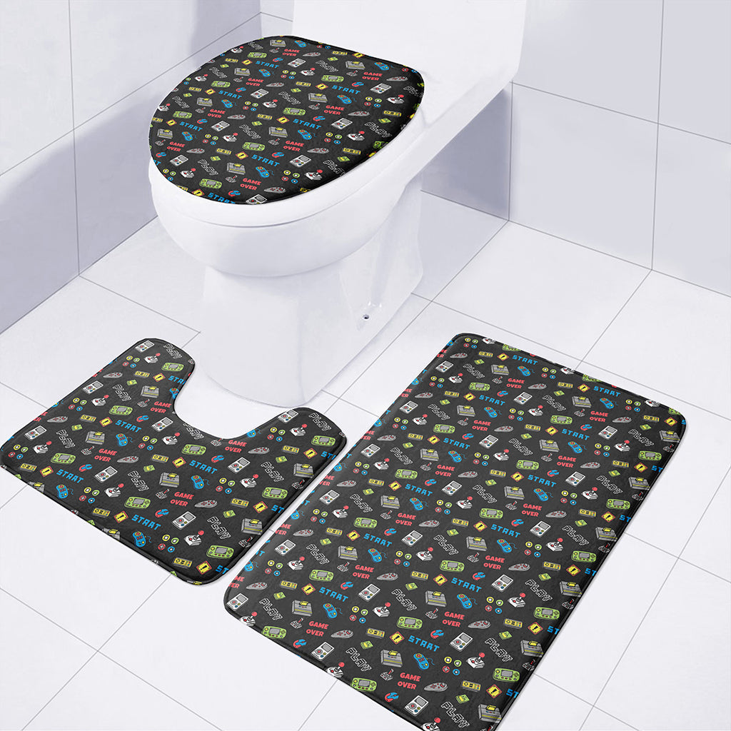 Video Game Gadgets Pattern Print 3 Piece Bath Mat Set