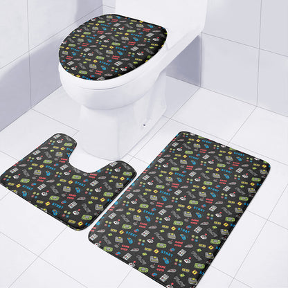 Video Game Gadgets Pattern Print 3 Piece Bath Mat Set