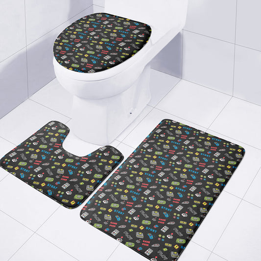 Video Game Gadgets Pattern Print 3 Piece Bath Mat Set