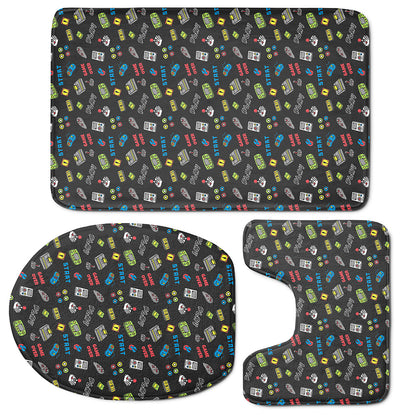 Video Game Gadgets Pattern Print 3 Piece Bath Mat Set