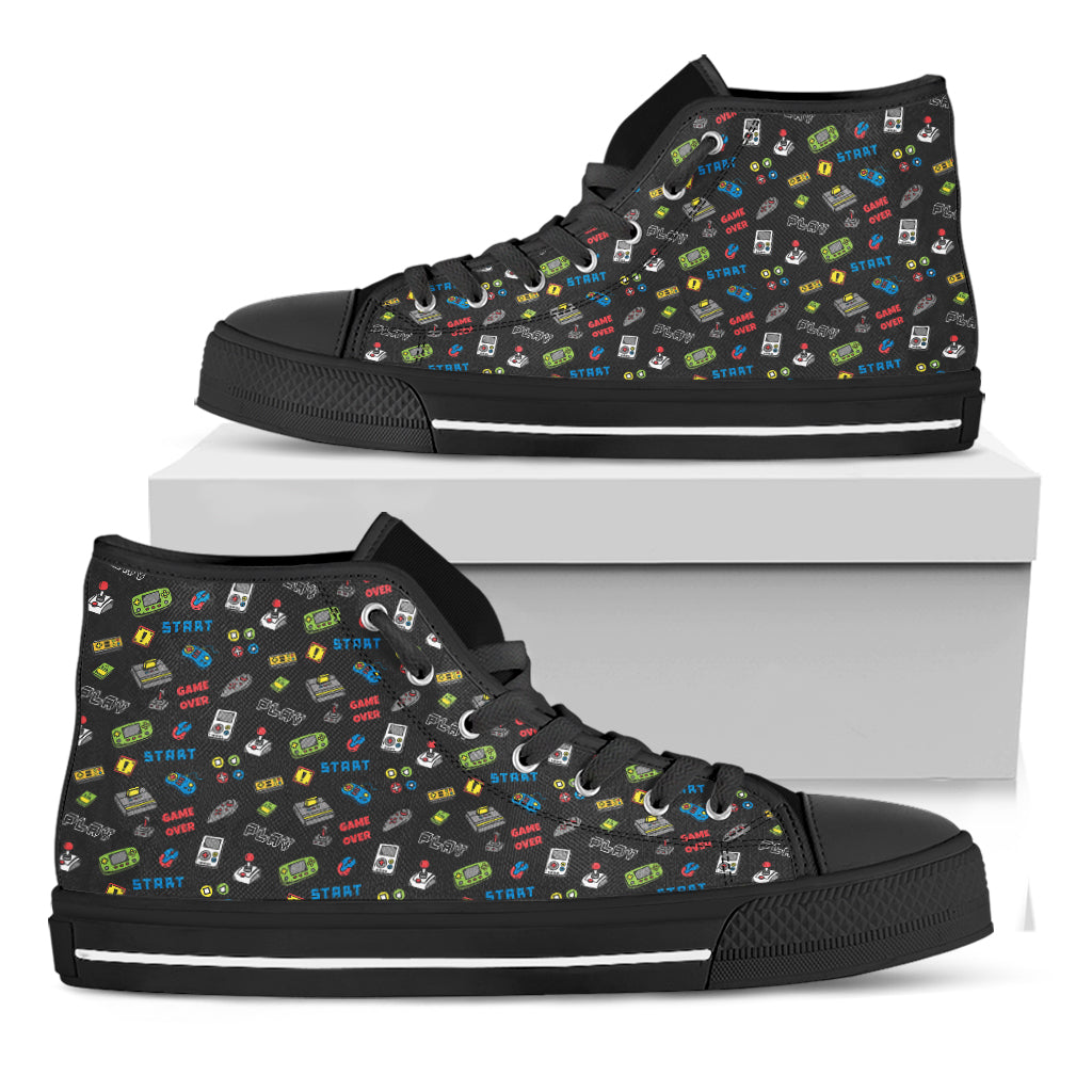 Video Game Gadgets Pattern Print Black High Top Shoes