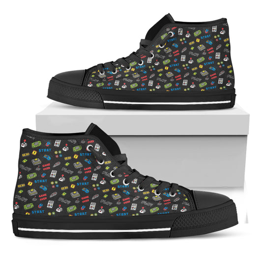 Video Game Gadgets Pattern Print Black High Top Shoes