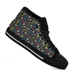 Video Game Gadgets Pattern Print Black High Top Shoes