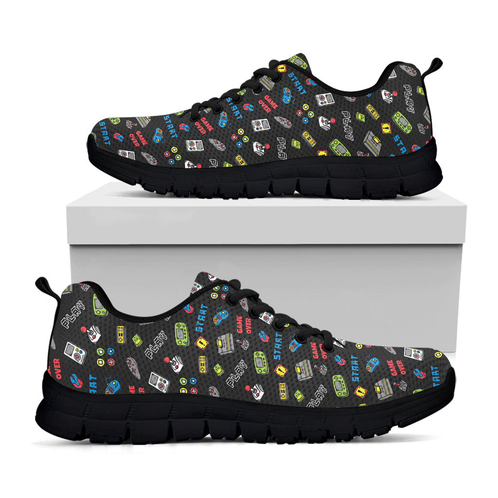 Video Game Gadgets Pattern Print Black Sneakers