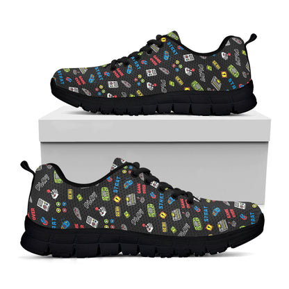 Video Game Gadgets Pattern Print Black Sneakers