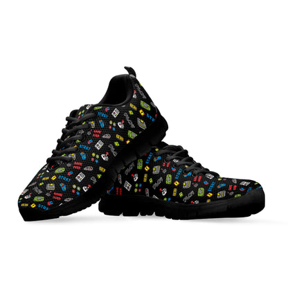 Video Game Gadgets Pattern Print Black Sneakers