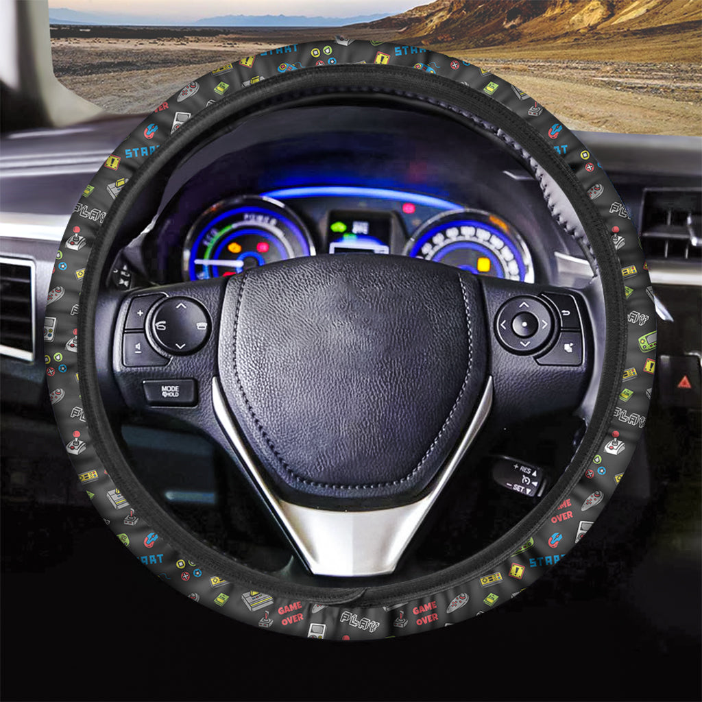 Video Game Gadgets Pattern Print Car Steering Wheel Cover
