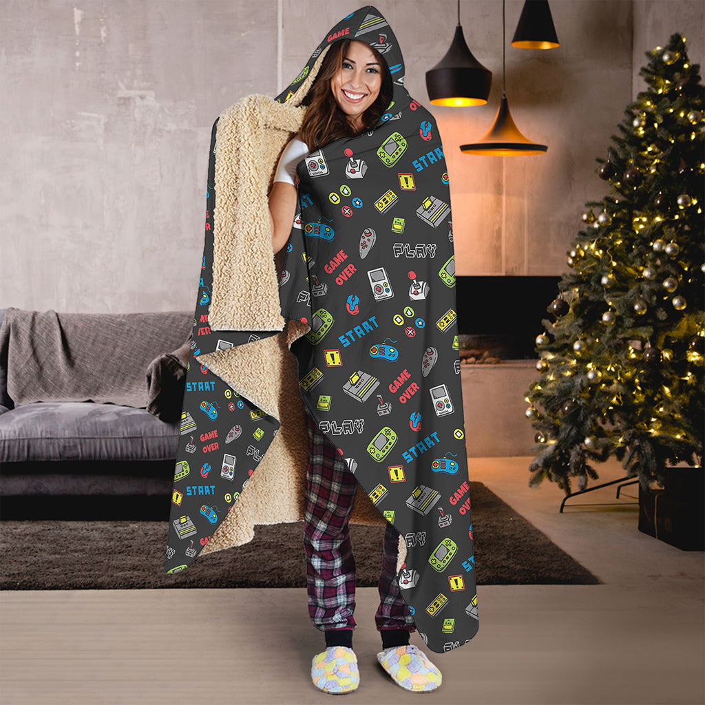 Video Game Gadgets Pattern Print Hooded Blanket