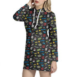 Video Game Gadgets Pattern Print Hoodie Dress