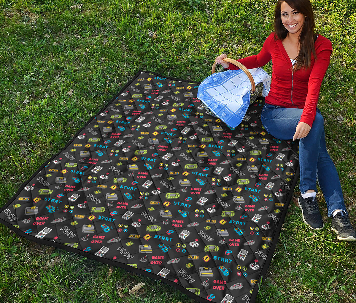 Video Game Gadgets Pattern Print Quilt