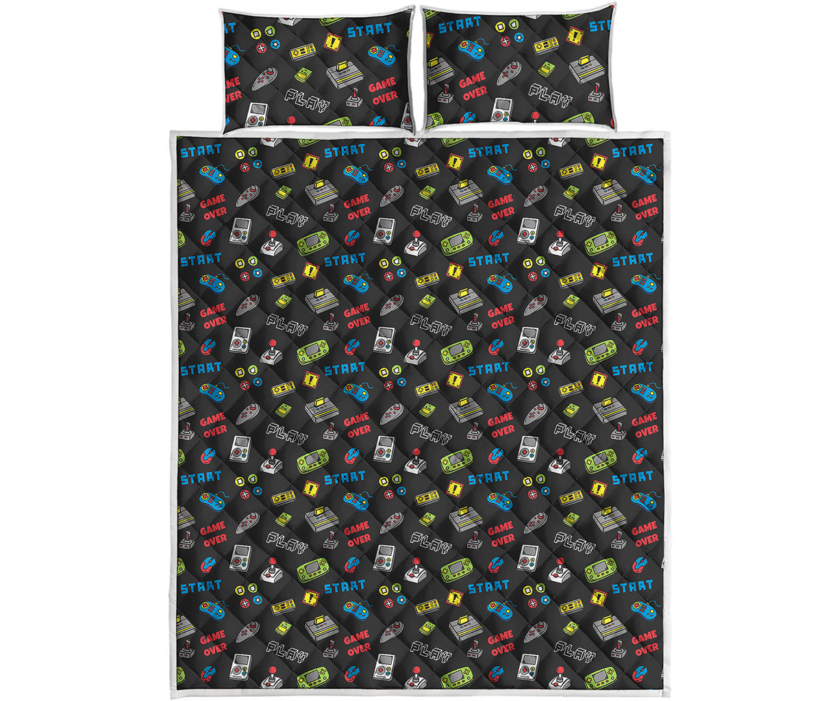 Video Game Gadgets Pattern Print Quilt Bed Set