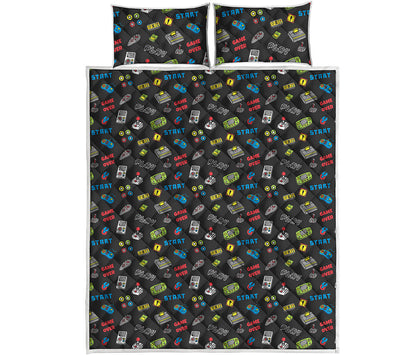 Video Game Gadgets Pattern Print Quilt Bed Set