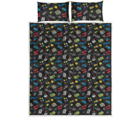 Video Game Gadgets Pattern Print Quilt Bed Set
