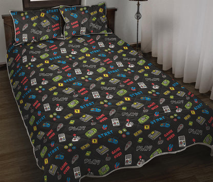 Video Game Gadgets Pattern Print Quilt Bed Set