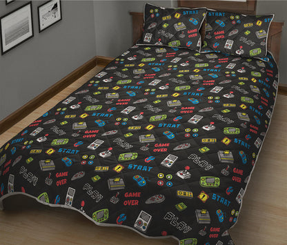 Video Game Gadgets Pattern Print Quilt Bed Set