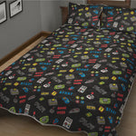 Video Game Gadgets Pattern Print Quilt Bed Set