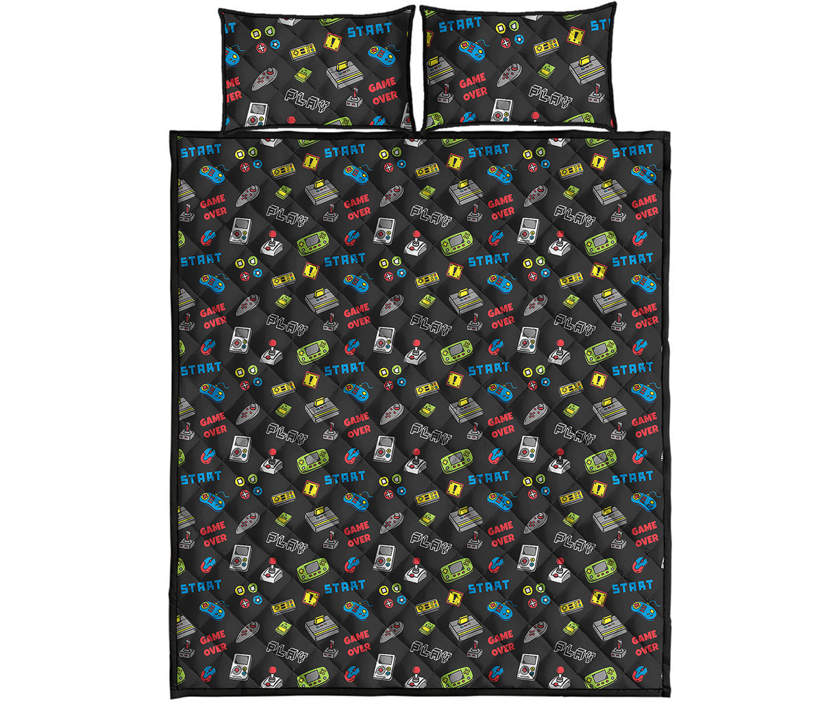 Video Game Gadgets Pattern Print Quilt Bed Set