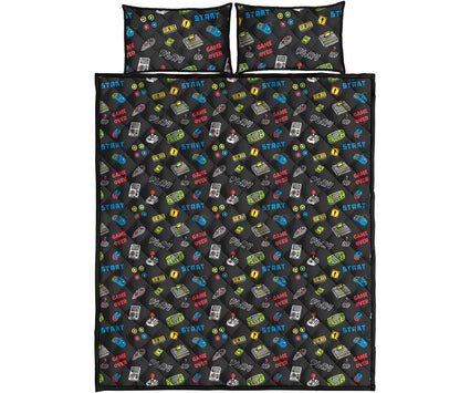 Video Game Gadgets Pattern Print Quilt Bed Set