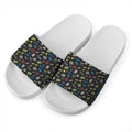 Video Game Gadgets Pattern Print White Slide Sandals