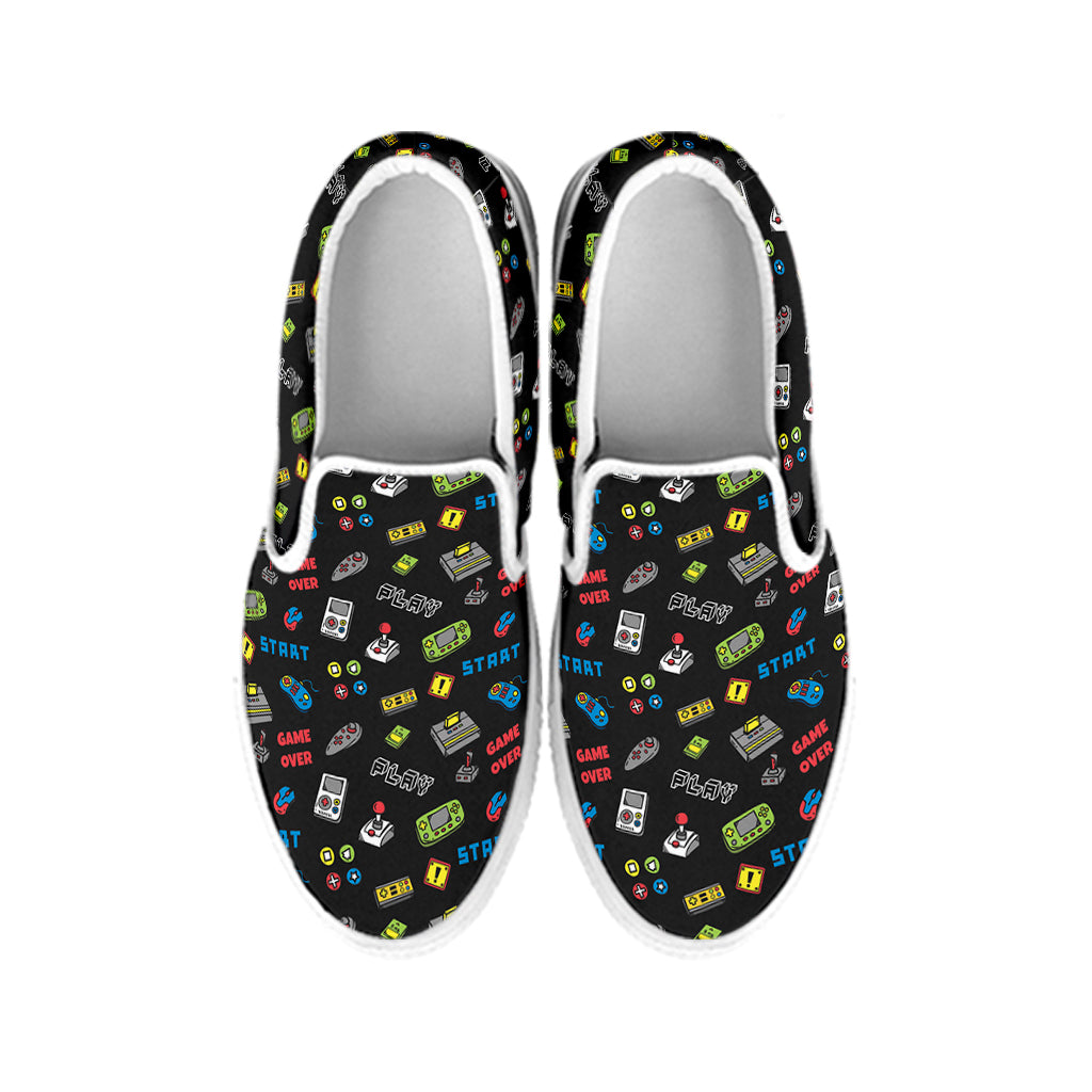 Video Game Gadgets Pattern Print White Slip On Shoes