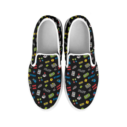 Video Game Gadgets Pattern Print White Slip On Shoes