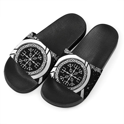 Viking Celtic Trinity Knot Print Black Slide Sandals