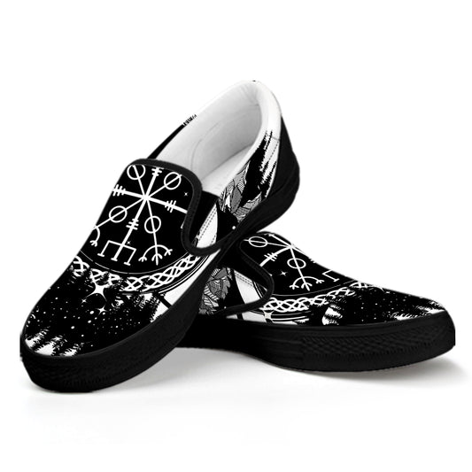 Viking Celtic Trinity Knot Print Black Slip On Shoes