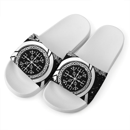 Viking Celtic Trinity Knot Print White Slide Sandals