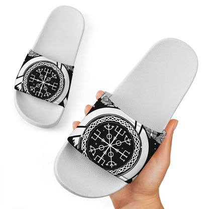 Viking Celtic Trinity Knot Print White Slide Sandals