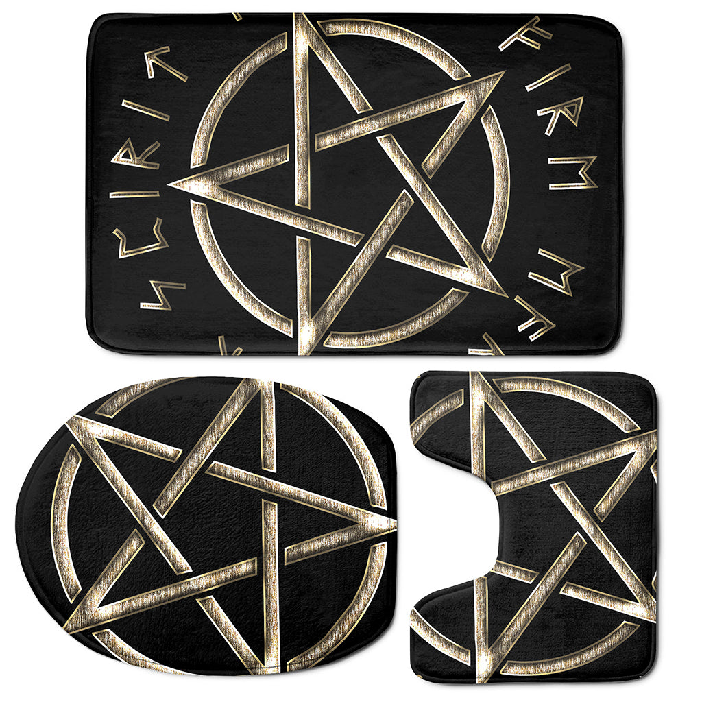 Viking Nordic Runes Pentagram Print 3 Piece Bath Mat Set