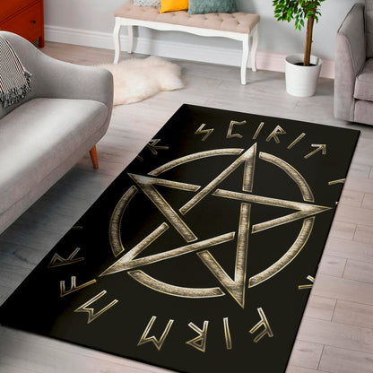 Viking Nordic Runes Pentagram Print Area Rug