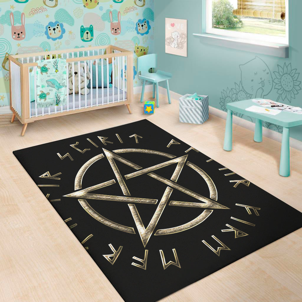 Viking Nordic Runes Pentagram Print Area Rug