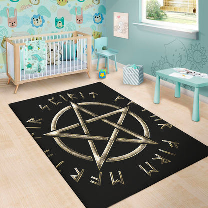 Viking Nordic Runes Pentagram Print Area Rug