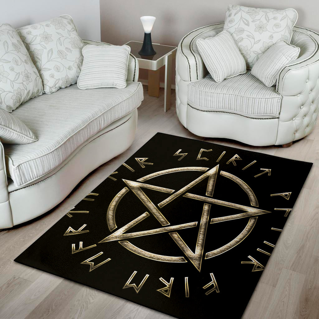 Viking Nordic Runes Pentagram Print Area Rug