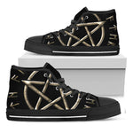Viking Nordic Runes Pentagram Print Black High Top Shoes