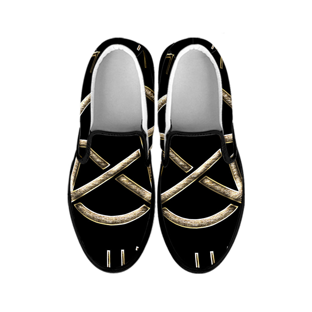 Viking Nordic Runes Pentagram Print Black Slip On Shoes