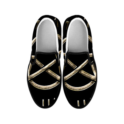 Viking Nordic Runes Pentagram Print Black Slip On Shoes