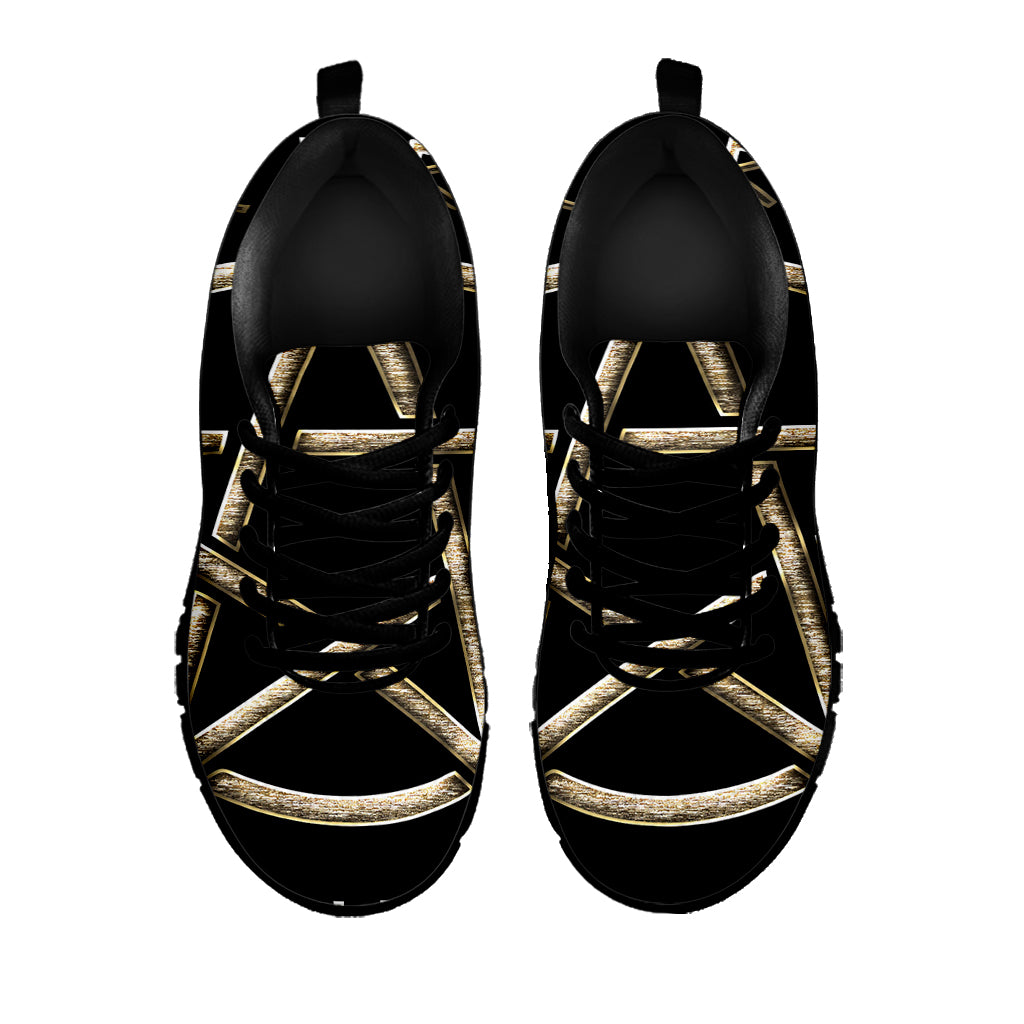 Viking Nordic Runes Pentagram Print Black Sneakers