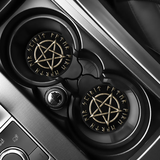 Viking Nordic Runes Pentagram Print Car Coasters