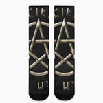 Viking Nordic Runes Pentagram Print Crew Socks