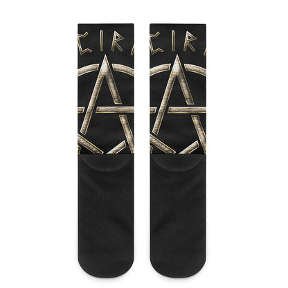 Viking Nordic Runes Pentagram Print Crew Socks