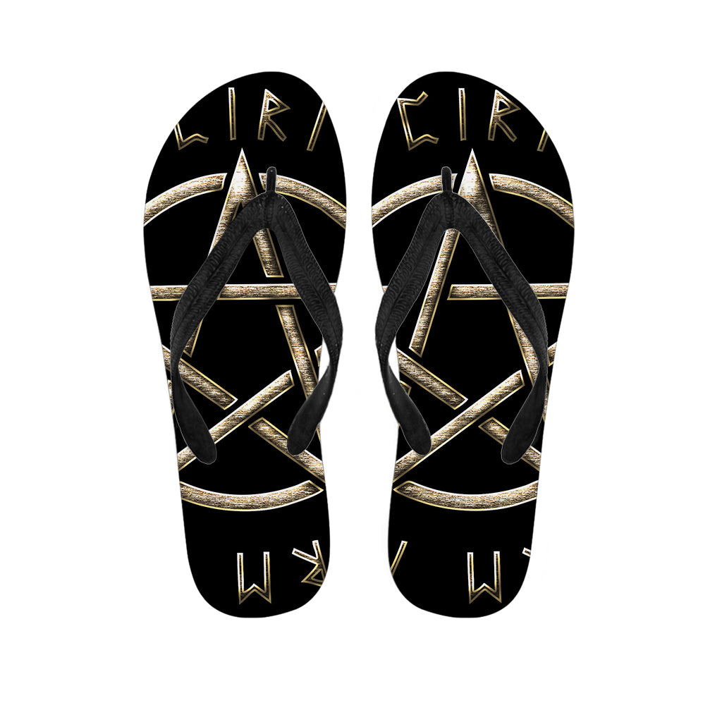 Viking Nordic Runes Pentagram Print Flip Flops