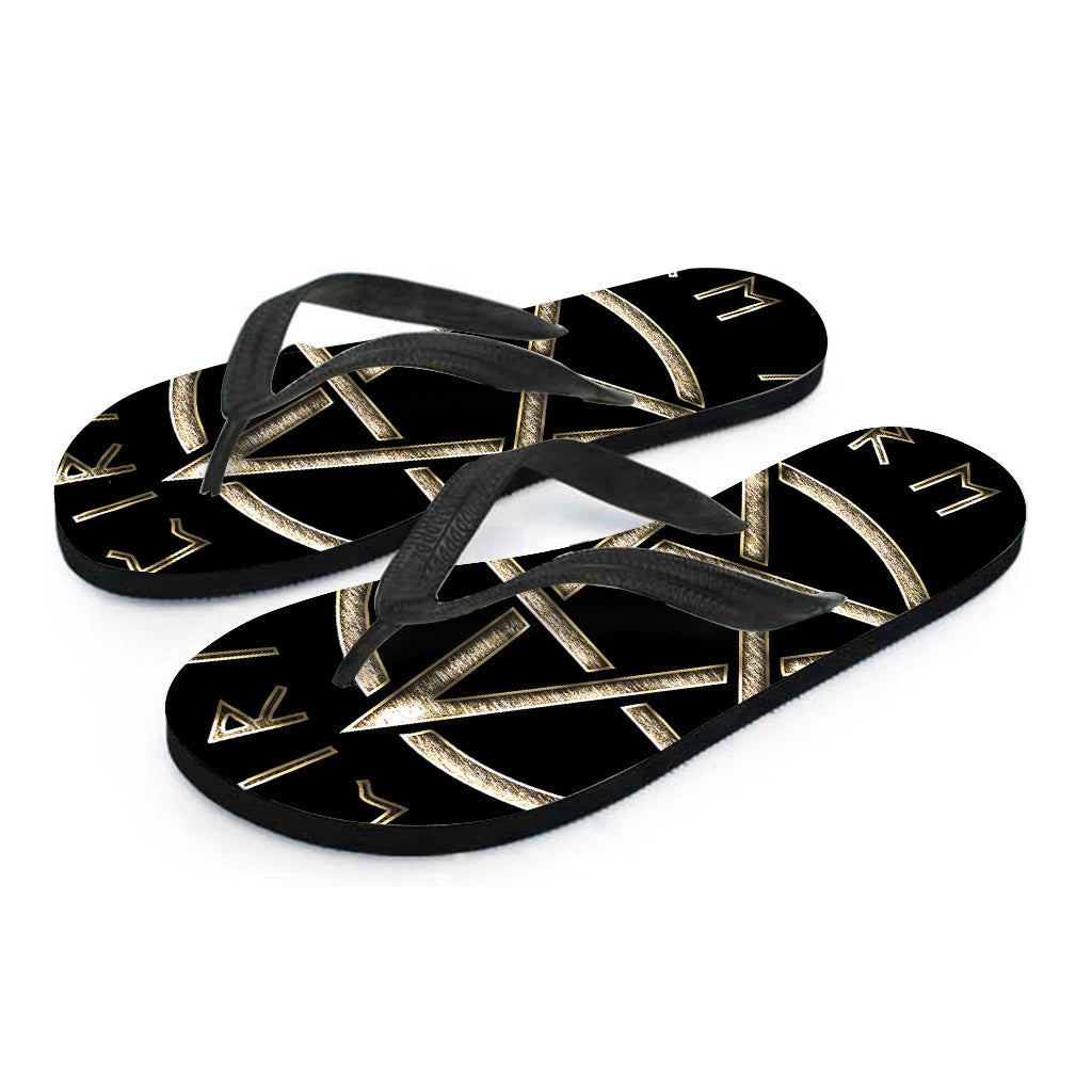 Viking Nordic Runes Pentagram Print Flip Flops