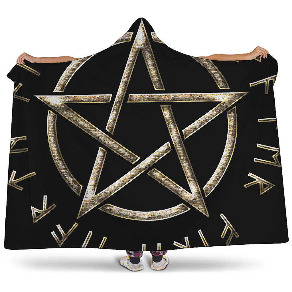 Viking Nordic Runes Pentagram Print Hooded Blanket