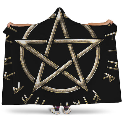 Viking Nordic Runes Pentagram Print Hooded Blanket