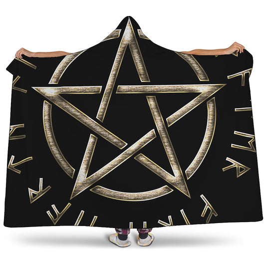 Viking Nordic Runes Pentagram Print Hooded Blanket